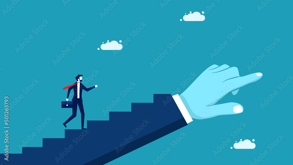 Leaders point the way for success. Stairway to the goal. Businessman steps up the ladder of success