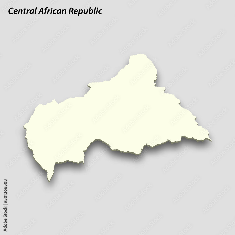 3d isometric map of Central African Republic isolated with shadow