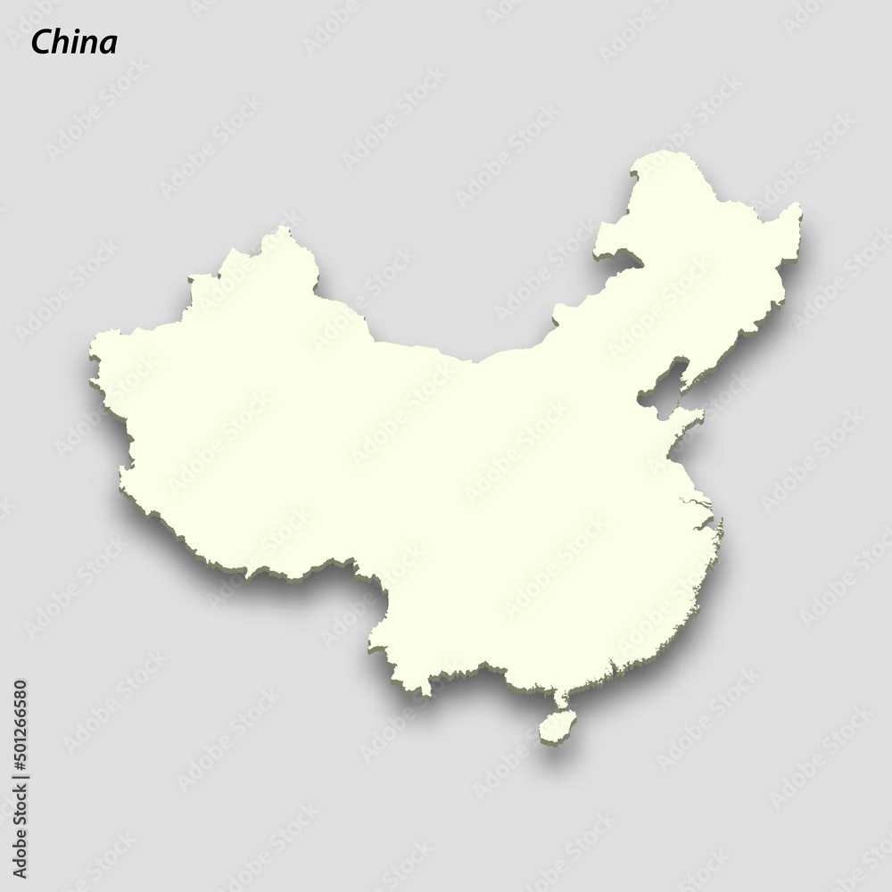 3d isometric map of China isolated with shadow