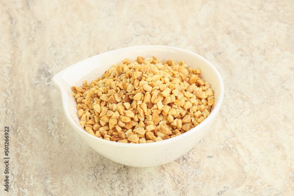Crunched roasted peanut in the bowl Crunched roasted peanut in the bowl