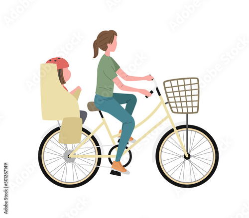 Wallpaper Mural 子供乗せ自転車に乗る女性と女の子のイラスト Torontodigital.ca