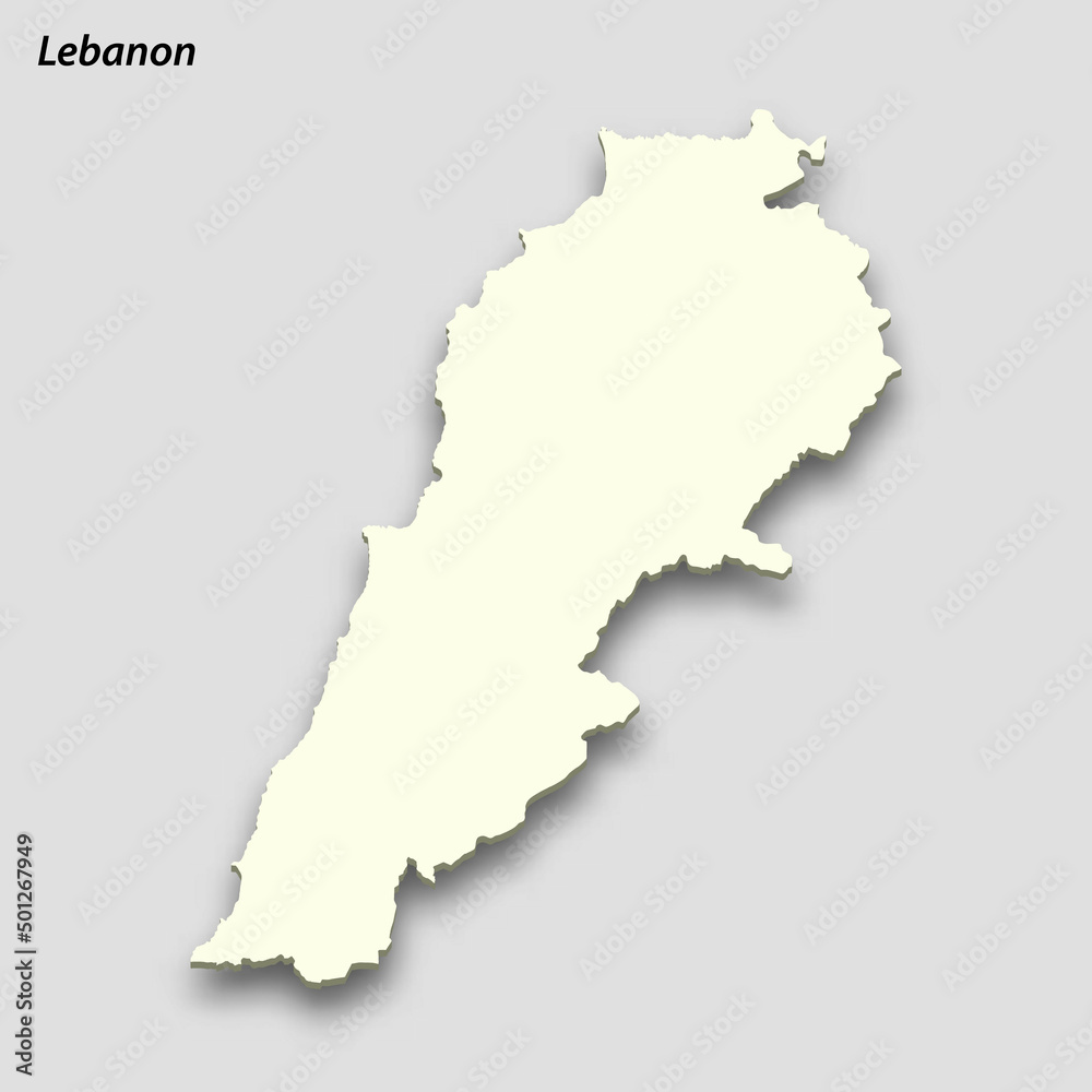 3d isometric map of Lebanon isolated with shadow