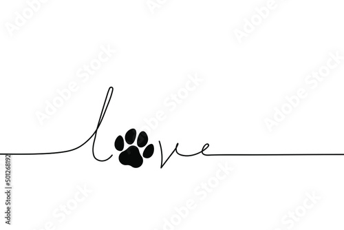 I love my dog or cat. Animal Day. Steps of a cartoon dog or cat. Printable icon or pictograph. Dog or cat paw silhouette sign. Love animals.
