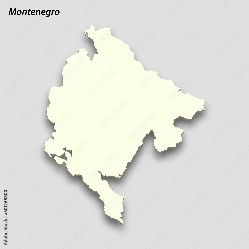 3d isometric map of Montenegro isolated with shadow