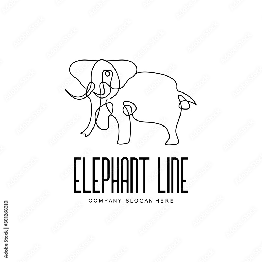 Elephant line logo design protected animal sketch vector illustration