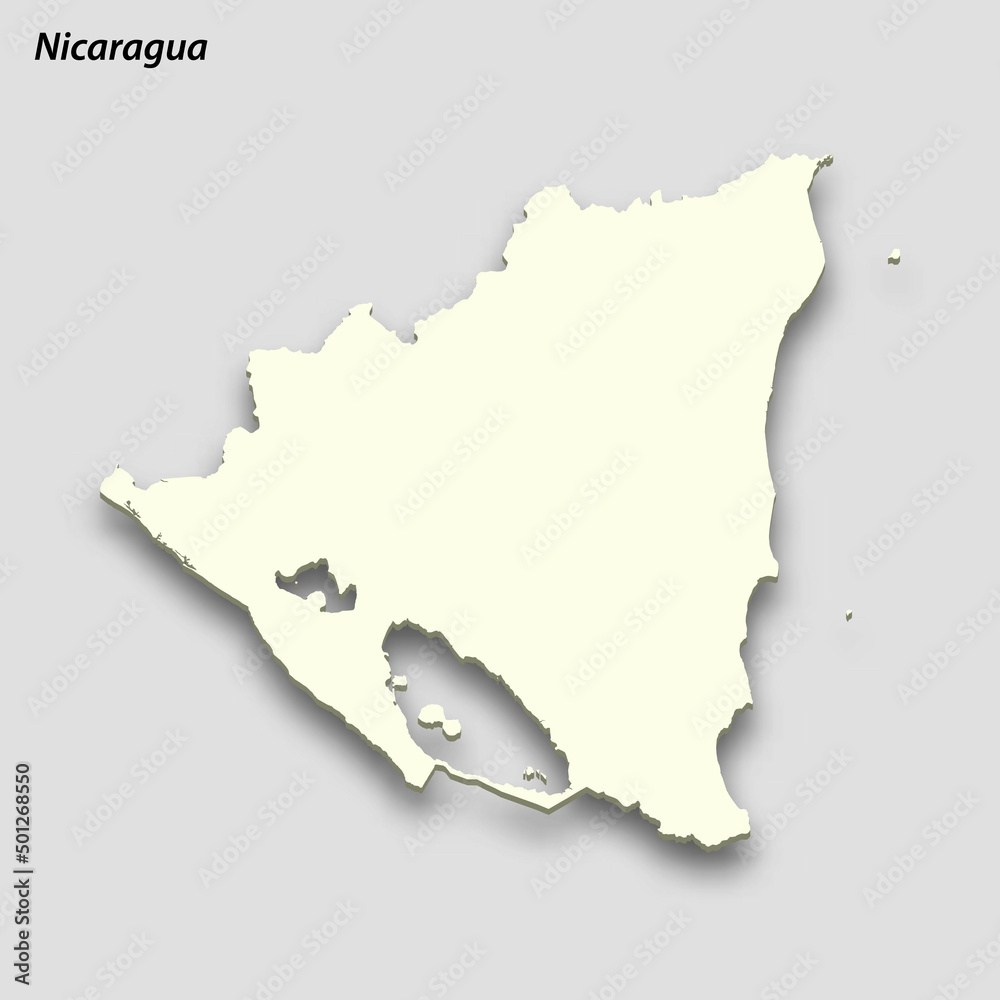 3d isometric map of Nicaragua isolated with shadow