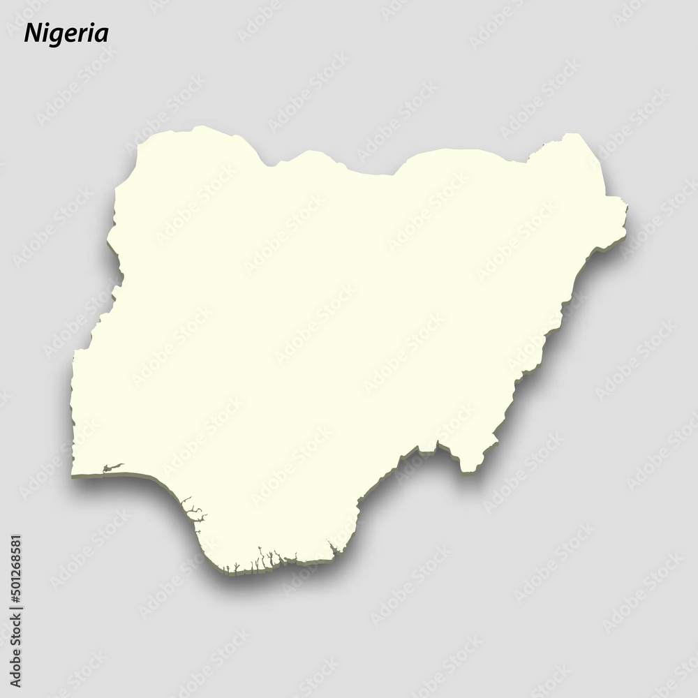3d isometric map of Nigeria isolated with shadow