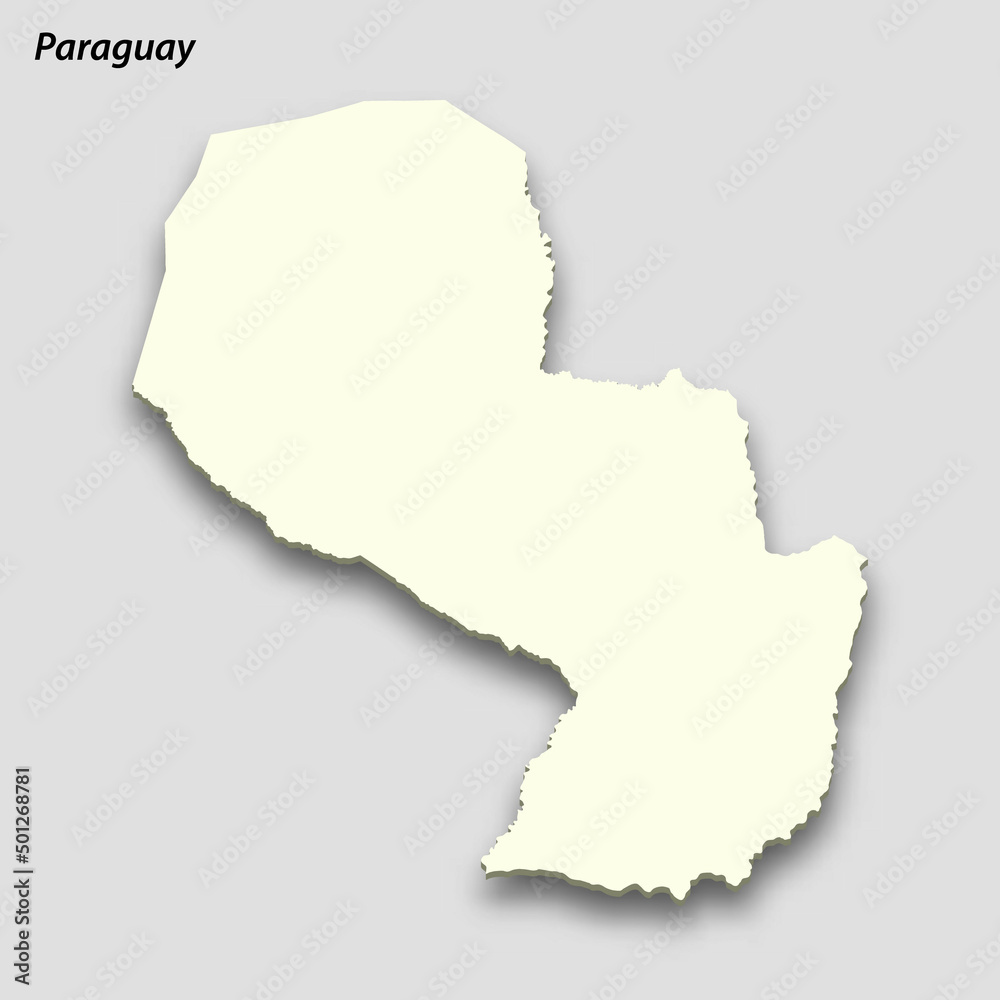 3d isometric map of Paraguay isolated with shadow