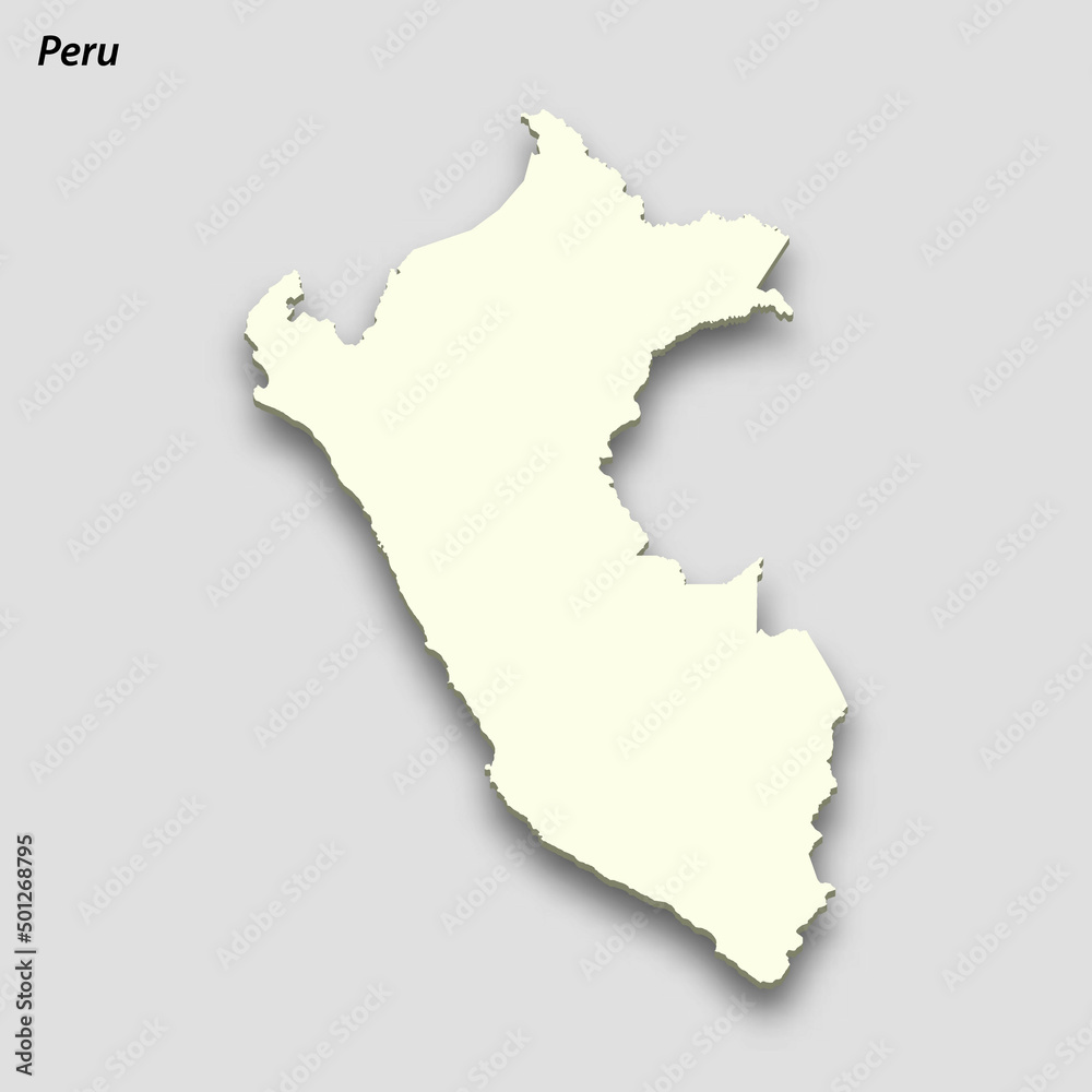 3d isometric map of Peru isolated with shadow