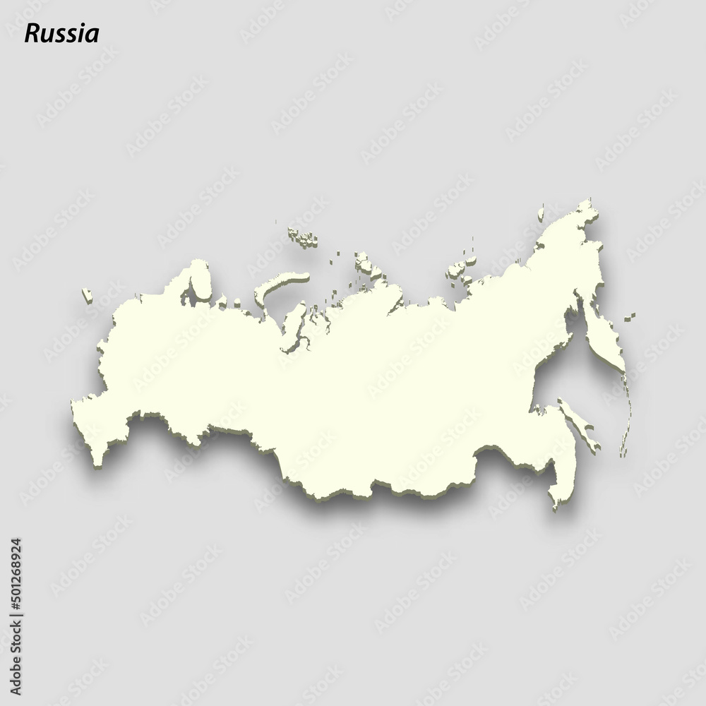 3d isometric map of Russia isolated with shadow