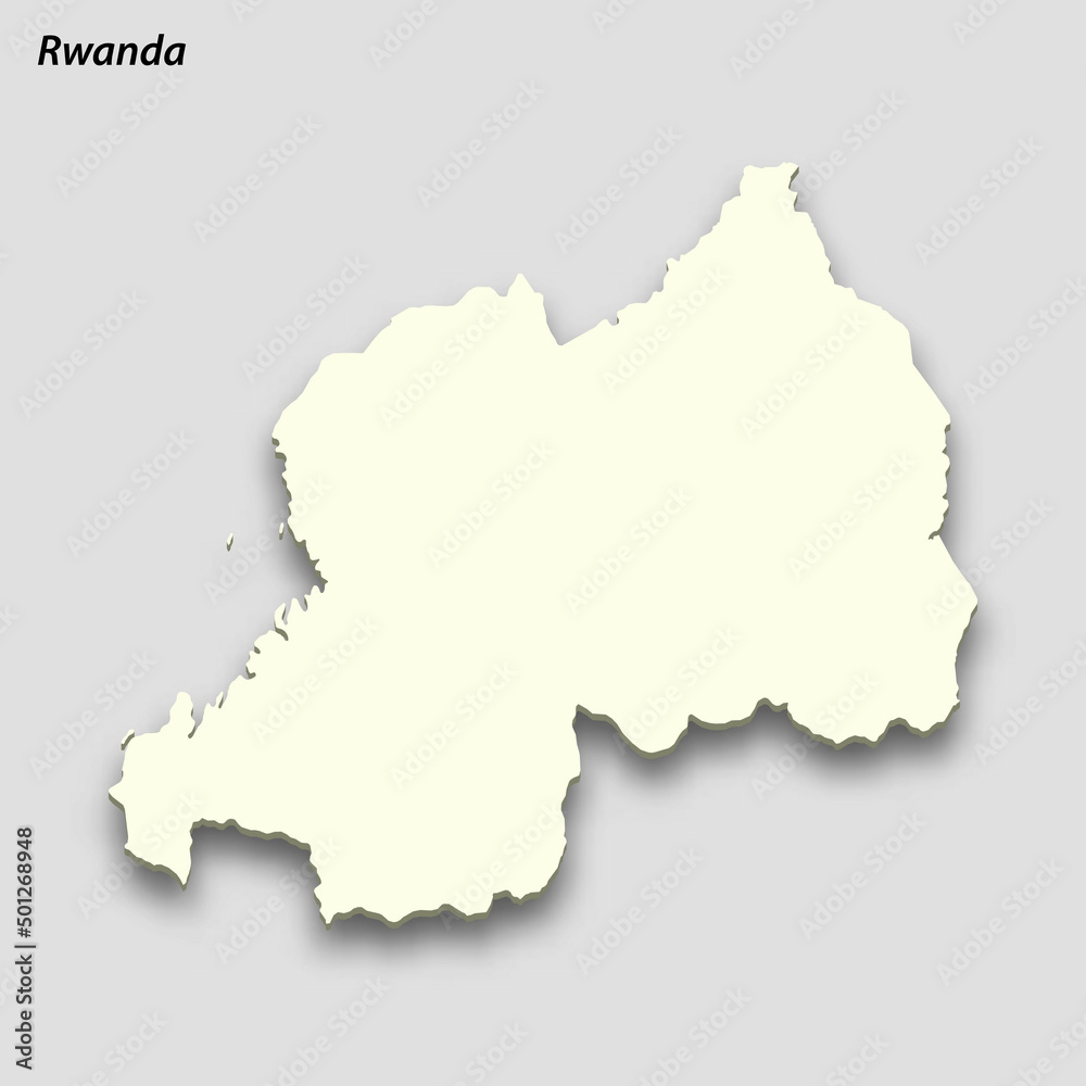 3d isometric map of Rwanda isolated with shadow