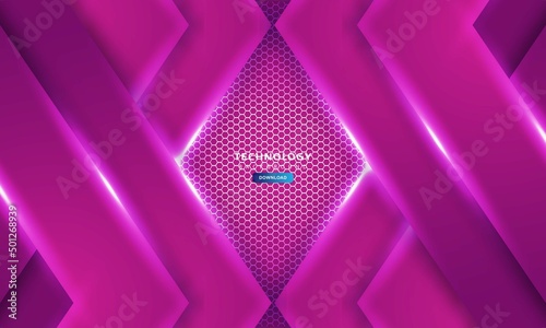 hexagonal technology abstract vector background with pink colored bright photo