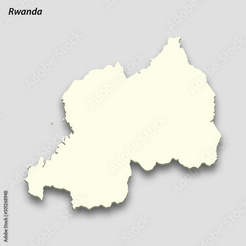 3d isometric map of Rwanda isolated with shadow
