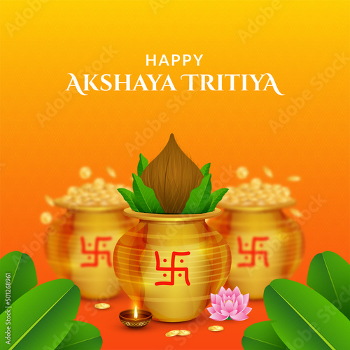 Gold coin in Kalash for Happy Akshaya Tritiya Festival