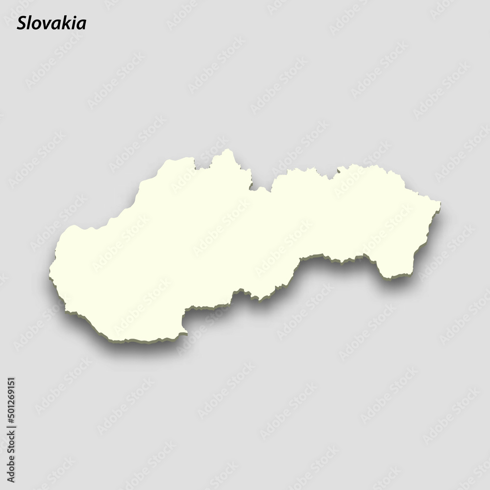 3d isometric map of Slovakia isolated with shadow