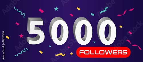 Illustration 3d numbers for social media 5k likes thanks, celebrating subscribers fans. Banner with 5000 followers 