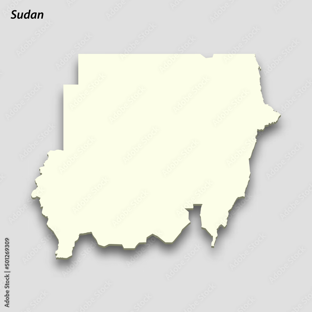 3d isometric map of Sudan isolated with shadow