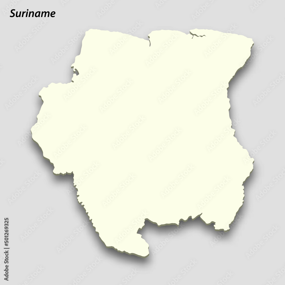 3d isometric map of Suriname isolated with shadow