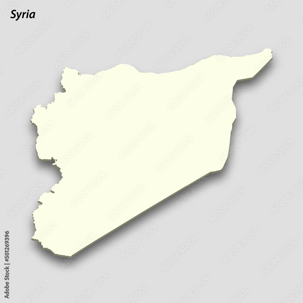 3d isometric map of Syria isolated with shadow
