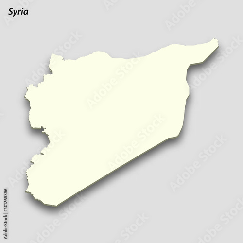 3d isometric map of Syria isolated with shadow