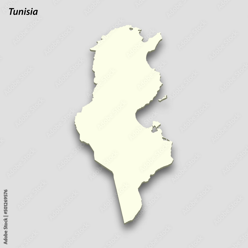 3d isometric map of Tunisia isolated with shadow