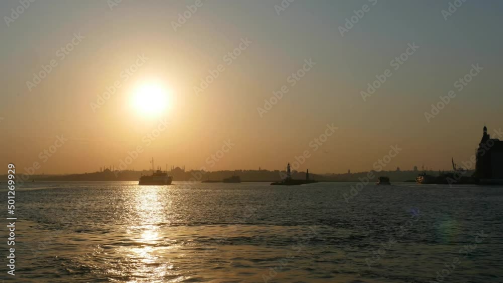 Time lapse ferries at Sunset in Istanbul. Kadikoy Time lapse ferries at Sunset in Istanbul. Kadikoy