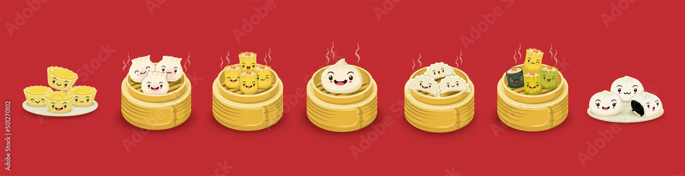 Фотография Vintage dim sum poster design set.