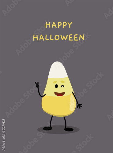 Happy Halloween Candy Corn card. Peace. Candy winks. Flat, cartoon, vector
