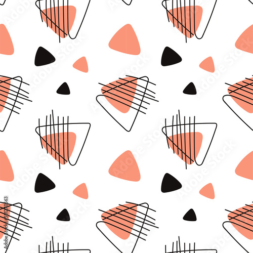 Abstract seamless pattern. Hand-drawn various shapes and doodles. Modern vector illustration. Pattern on isolated background