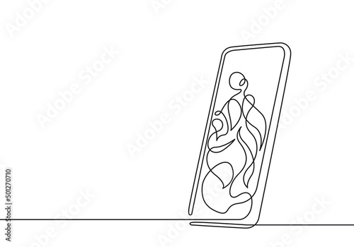 Continuous One Line Drawing of Smartphone. Abstract Hand Drawn Black Line Sketch on White Background for Social Media Concept. Social Media Communication Line Art Smartphone Illustration. Vector 