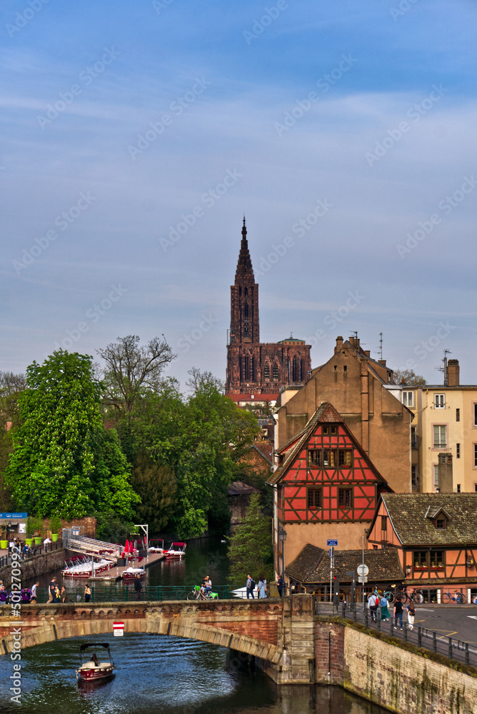 Strasbourg Cathedral from far away with boat Strasbourg Cathedral from far away with boat