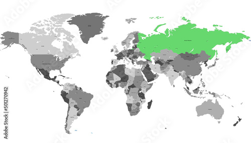 World map. Map of Russia. Russian federation.  