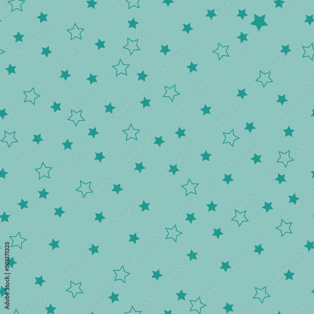 Simple seamless pattern of stars. Light blue background, turquoise stars. Fashionable print for wallpaper, textiles, and packaging. Simple seamless pattern of stars. Light blue background, turquoise stars. Fashionable print for wallpaper, textiles, and packaging.