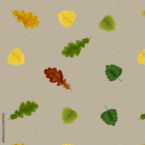 seamless pattern of oak and birch leaves