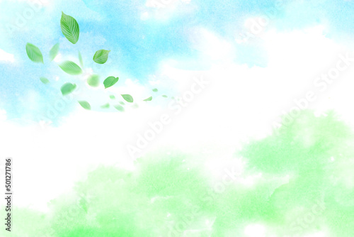 風に舞い上がる若葉（水彩タッチの背景） © imagefuji