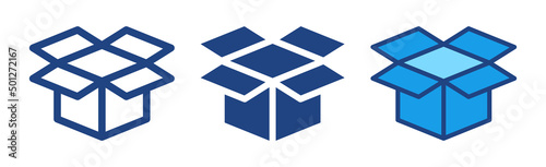 Set of open box icon vector. Open cardboard box icon isolated on white background.