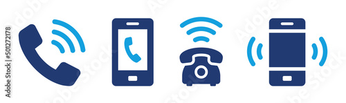 Phone vector set. Phone call icon collection. Containing mobile, ringing phone, retro phone and telephone icon in graphic design.