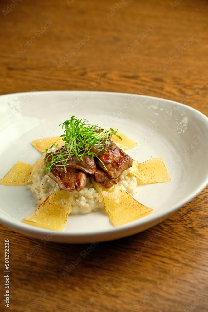 Risotto with tartare sauce and cheese