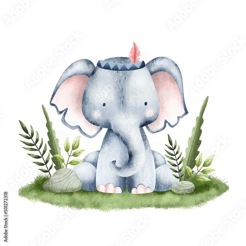 Watercolor Illustration Safari Animal Elephant