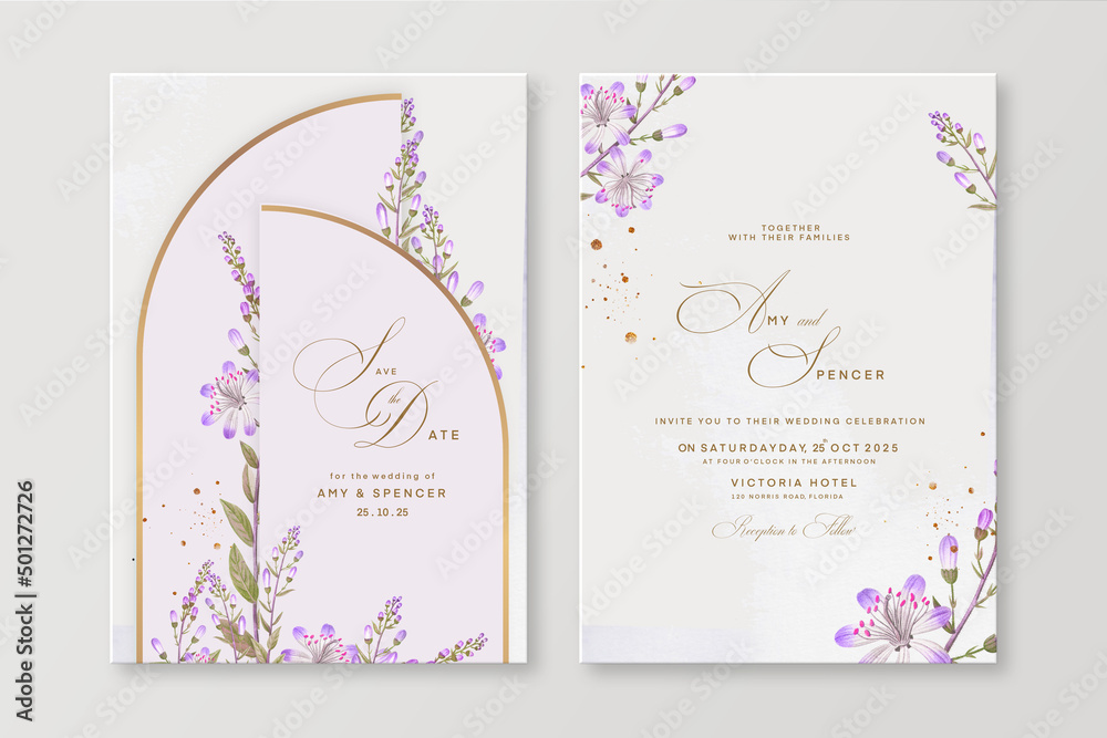 Obraz premium Geometric Wedding Invitation Template with Pink Flower