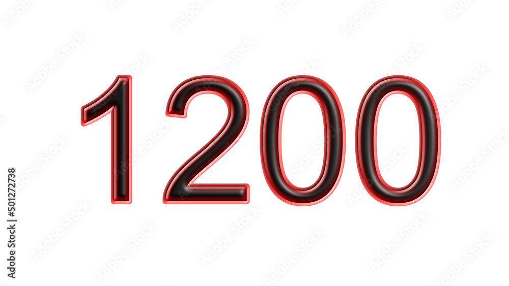red 1200 number 3d effect white background red 1200 number 3d effect white background