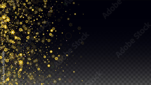 Christmas Vector Background with Falling Snowflakes  Isolated on Transparent Background. Realistic Snow Sparkle Pattern. Snowfall Overlay Print. Winter Sky. Realistic Snow. Happy Christmas, New Year.