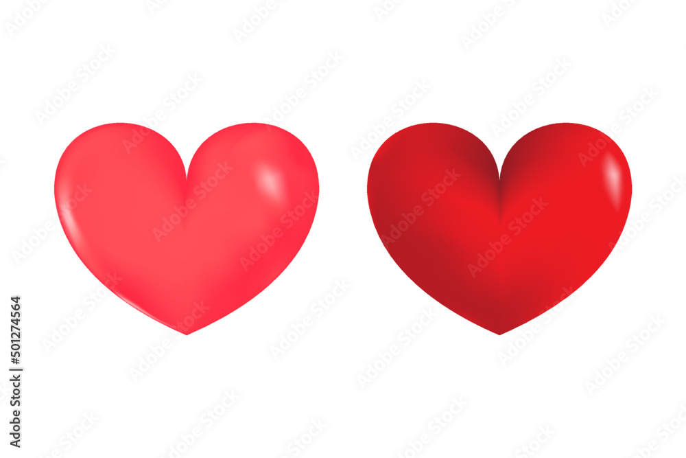 Red and pink hearts. Realistic 3d design icon hearts symbol love. Vector illustration