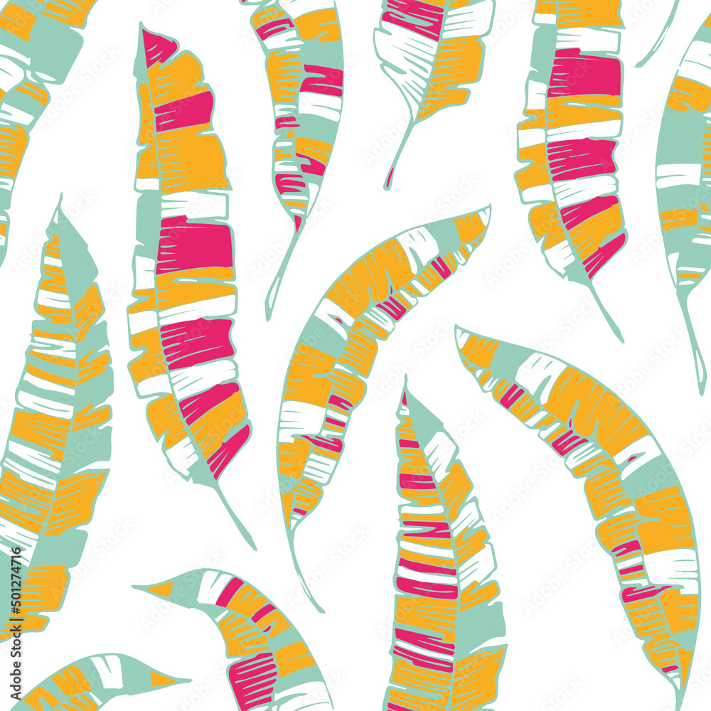 Summer Floral Vector Seamless Pattern with Tropic Palm Leaves. Hawaiian Vintage Print. Trendy Tropical Nature Background. Summer Floral Vector Seamless Pattern with Tropic Palm Leaves. Hawaiian Vintage Print. Trendy Tropical Nature Background.