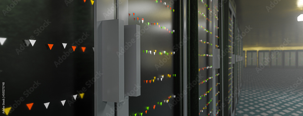 Servers. Servers room data center. Backup, mining, hosting, mainframe, farm and computer rack with storage information. 3d rendering Servers. Servers room data center. Backup, mining, hosting, mainframe, farm and computer rack with storage information. 3d rendering