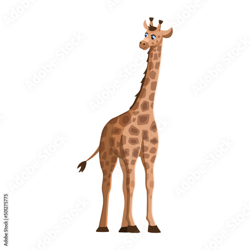 Cute cartoon giraffe on white background. Animals of Africa. Vector cartoon illustration.