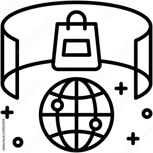 Curved screen and shopping bag icon, Metaverse related vector