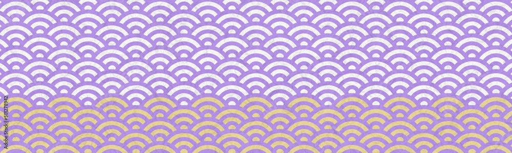 金と紫の 青海波 模様の和柄バナー背景素材 Stock Illustration Adobe Stock