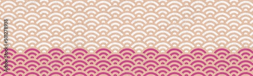 赤とベージュの「青海波」模様の和柄バナー背景素材