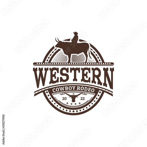Vintage Buffalo Bull Rider Emblem Logo Design